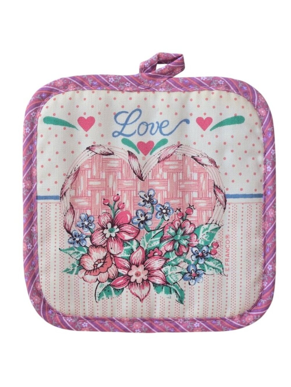 Vintage Country Heart Print Potholder Pink Floral Cozy Cottage Grandmacore